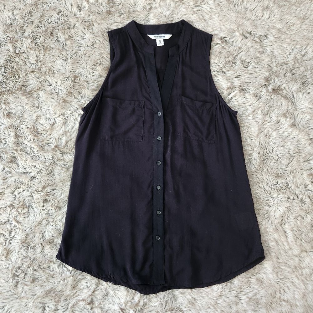 Old Navy Collarless Button Down Lightweight Tank Top Black Women's Size‎ XS